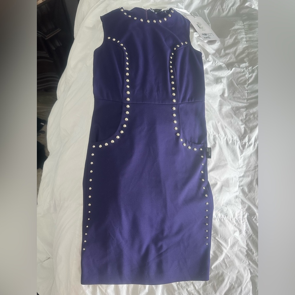 Brand New with Tags Love Moschino Purple Garbardine Studded Mini Dress Size 4 US